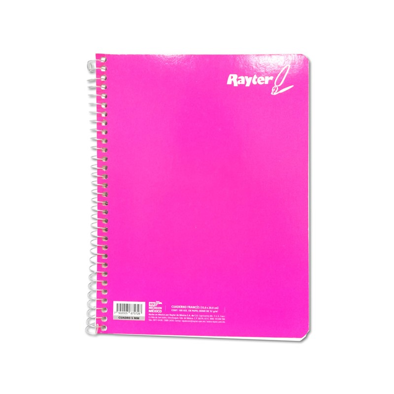 CUADERNO FRANCESA CUADRO CHICO CON 100 HOJAS RAYTER