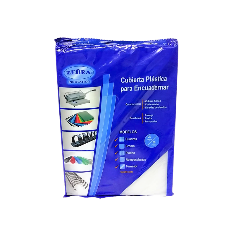 CUBIERTA PLASTICA CRISTAL TAMAÑO CARTA CON 50 PIEZAS ZEBRA