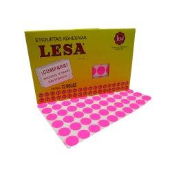ETIQUETAS CIRCULAR FLUORESCENTES ROSA LESA