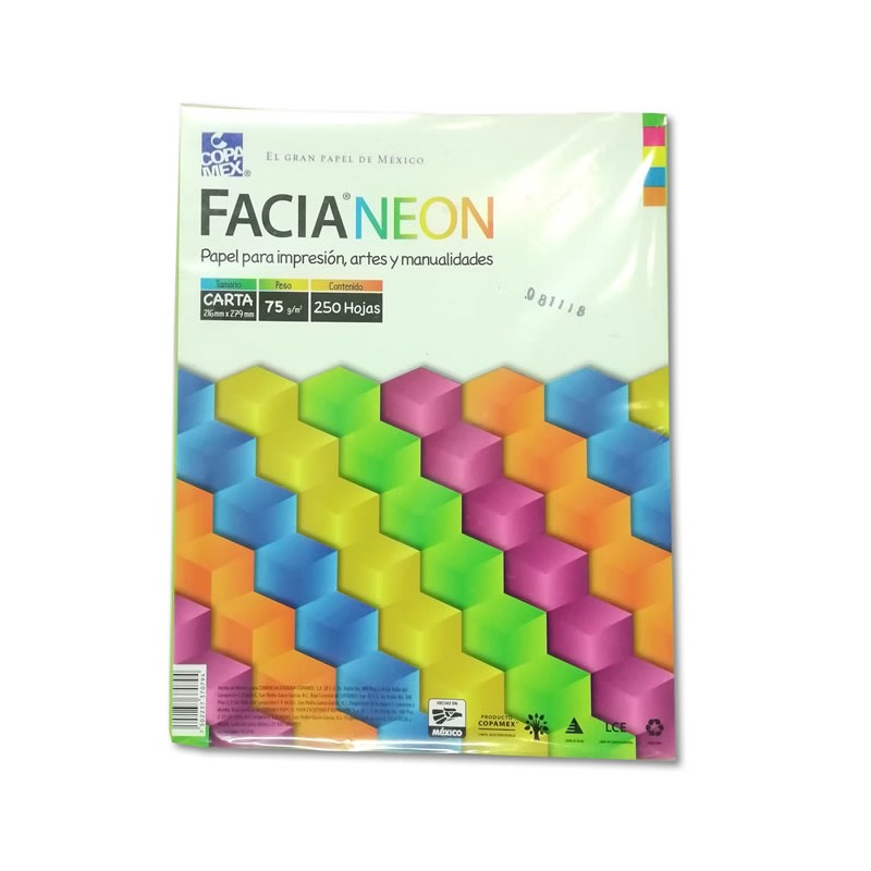 HOJAS DE COLORES SURTIDO FACIA NEON CON 250 HOJAS