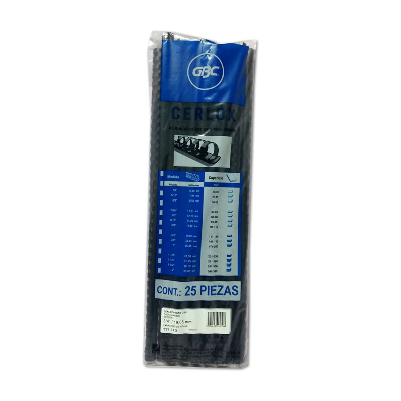 ARILLOS DE PLASTICO CERLOX GBC 3/4 COLOR NEGRO