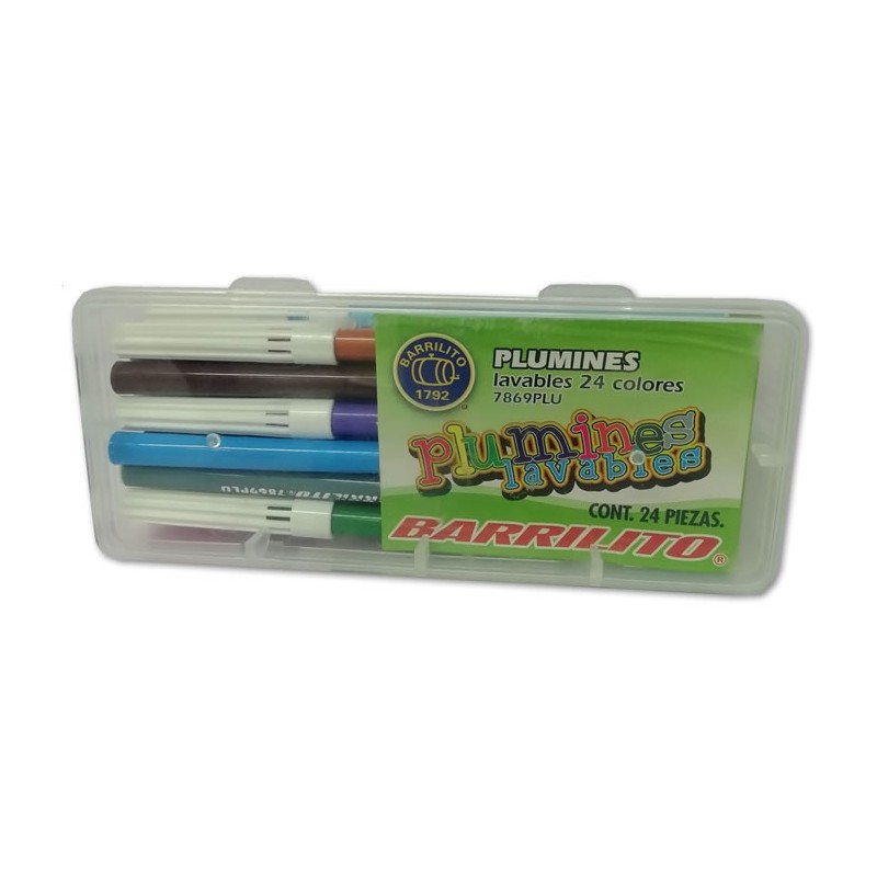 PLUMONES BARRILITO LAVABLES CON 24 COLORES
