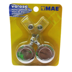PORTA GAFETE TIPO YOYO MAE CROMADO BLISTER CON 2 PIEZAS