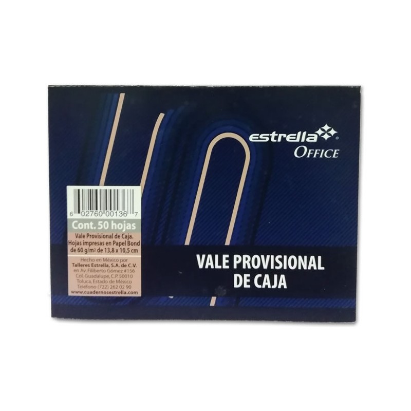 BLOCK VALE PROVISIONAL DE CAJA ESTRELLA