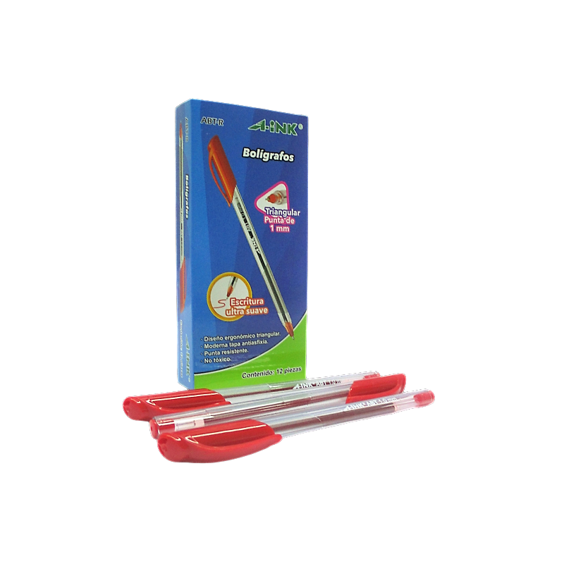 BOLIGRAFO TRIANGULAR MEDIANO COLOR ROJO A-INK