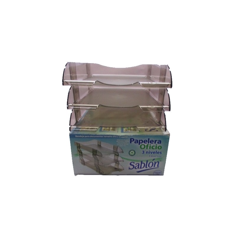 CHAROLA DE ACRILICO OFICIO HUMO 3 NIVELES SABLON